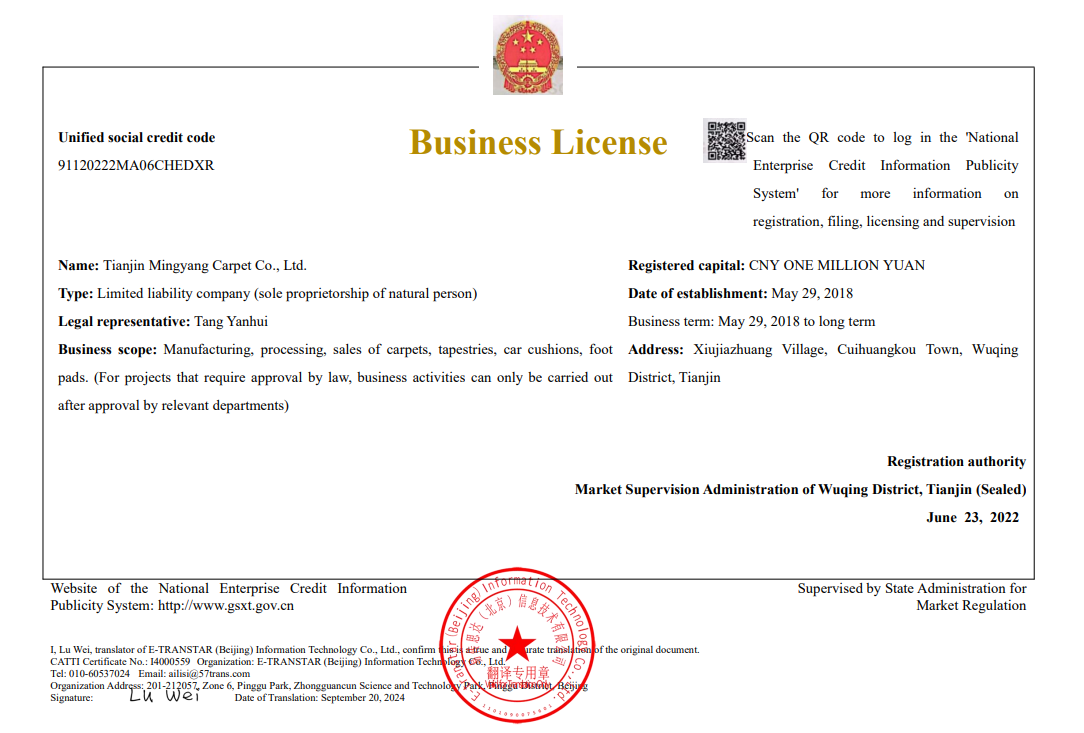Tianjin Mingyang Carpet Co., Ltd.
