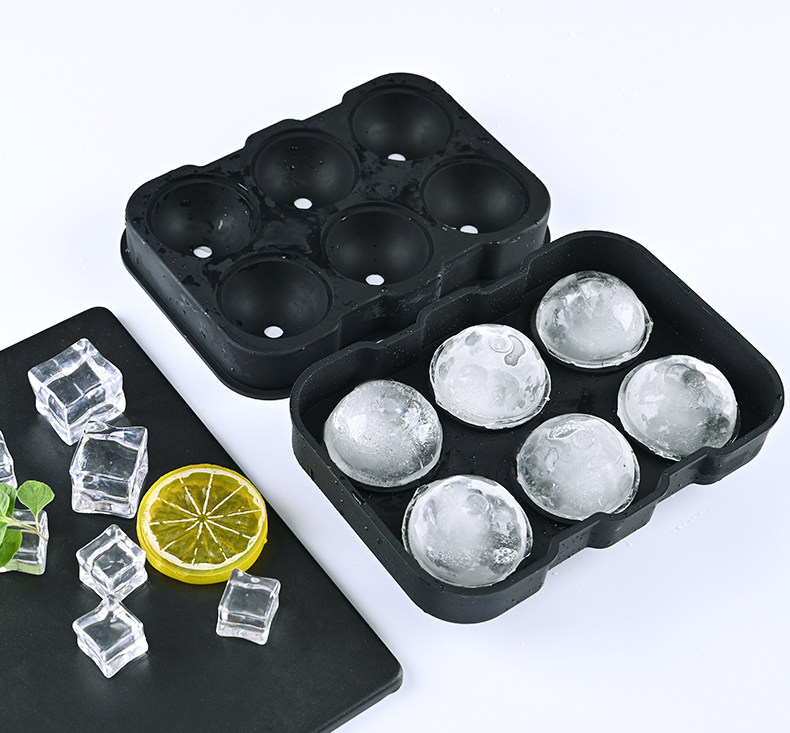 Food Grade Silicone Ice Cube Tray Ball Shape 6 Cavity Mold Large Giant Ice Cube Size Tray for Summer