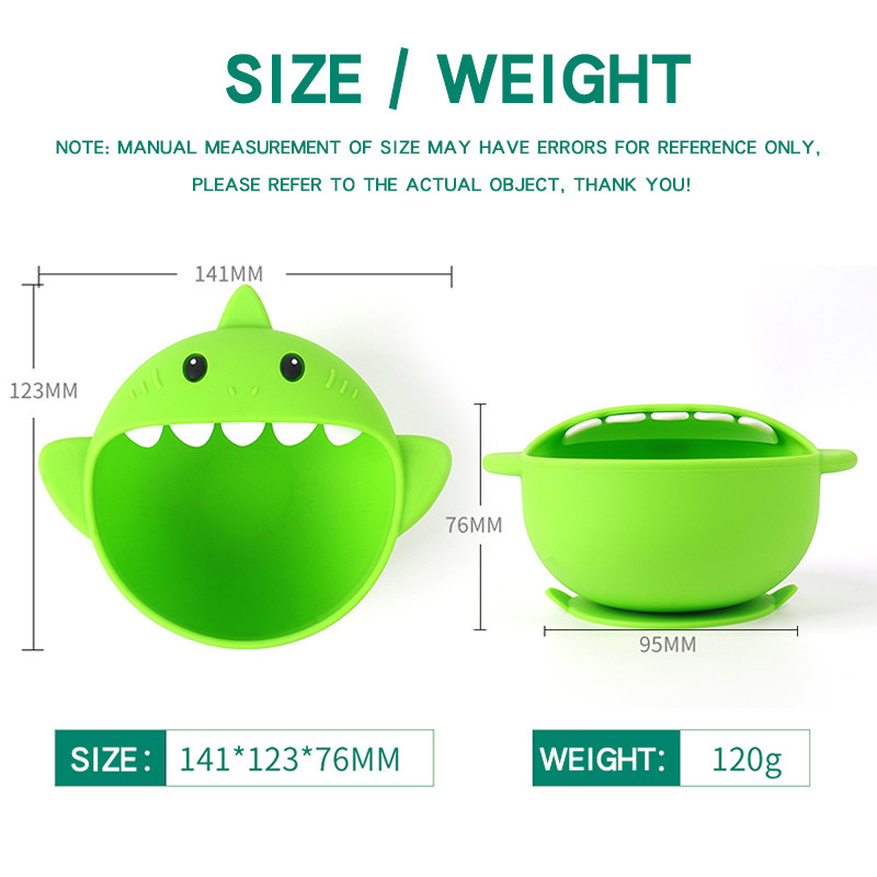 Food Grade Silicone Shark Shape Bowl Baby Tableware with Suction Anti- Slip Bpa Free Silicone Toddler Bowl Tableware Feeding set