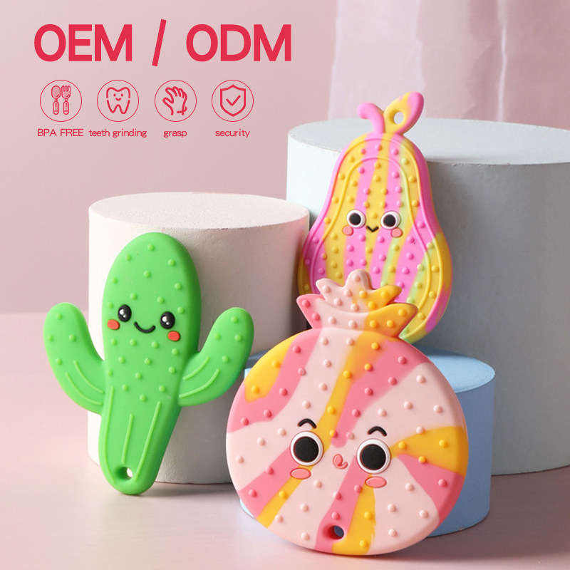 OEM/ ODM Food Grade Silicone Anti-dropping Silicone Baby Soft Fruit Shape Teether Molars for Feeding Teether Set Sensory Toy