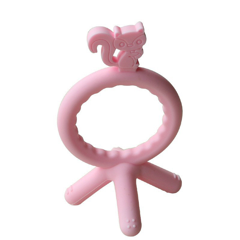 OEM/ ODM Food Grade Silicone Anti-dropping Silicone Baby Teether Soft Squirrel Shape Teether Molar for Feeding baby Sensory Toys