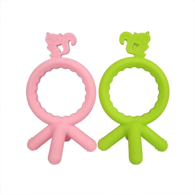OEM/ ODM Food Grade Silicone Anti-dropping Silicone Baby Teether Soft Squirrel Shape Teether Molar for Feeding baby Sensory Toys