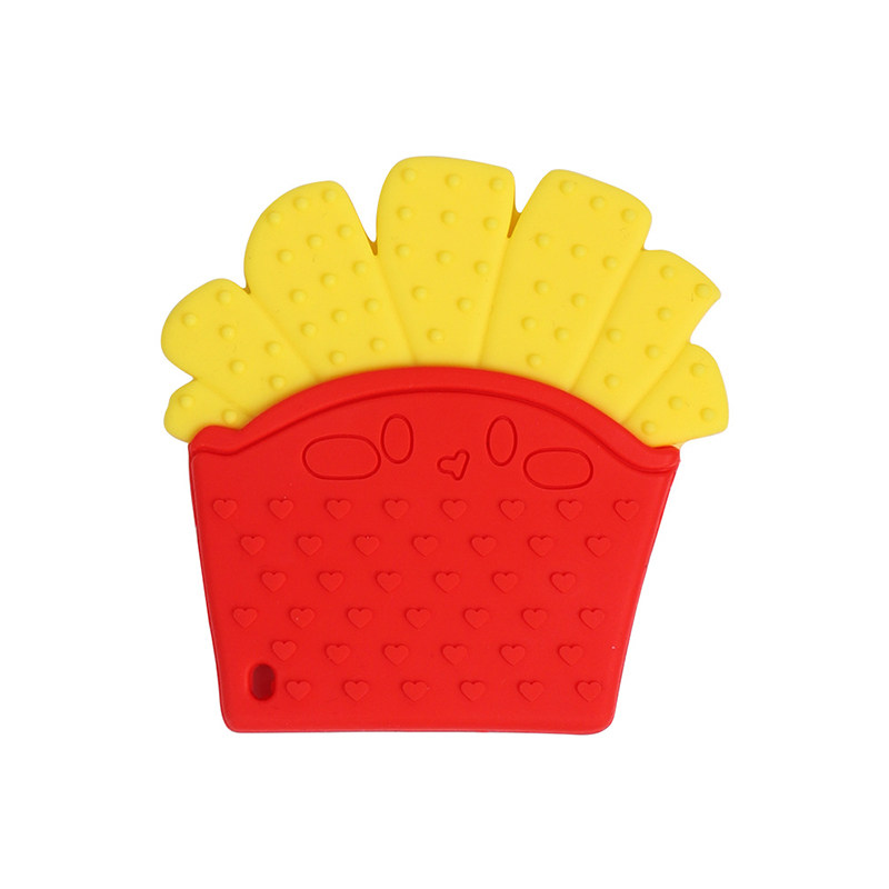XFM Natural Silicone Non Drop with Handle French Fries Teether Baby Teething Play Toy Infant Teether Silicone Baby Molar