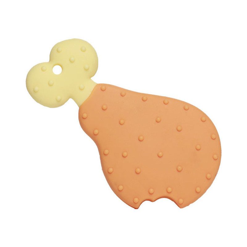 XFM Natural Silicone Non Drop with Handle Drumsticks Teether Baby Teething Play Toy Infant Teether Silicone Baby Molar