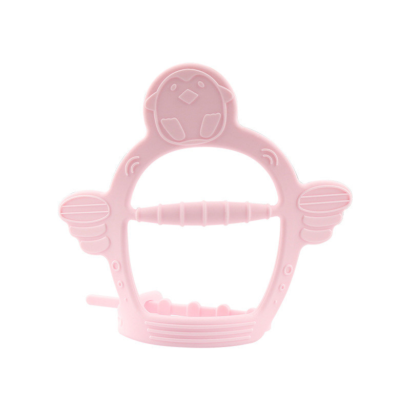 Bpa Free Silicone Mushroom Teether Baby Adjustable Handle Pacifier Wrist Chewing Penguin Teether Toys for Babies