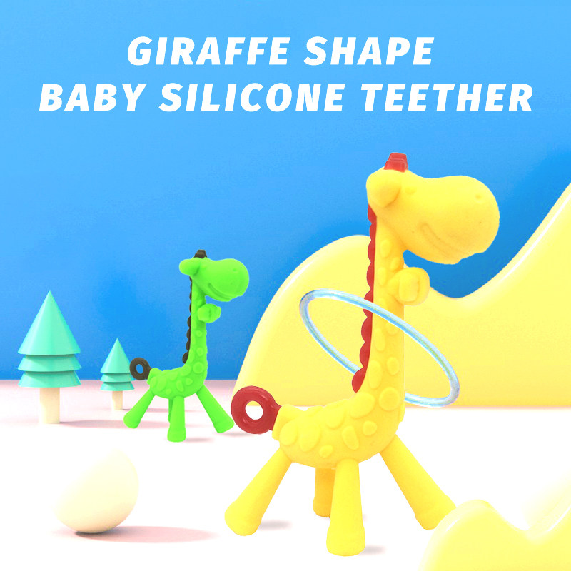 Wholesale BPA Free Giraffe Teether Sensory Teething Toys Food Grade Silicone Autism Kids Animal Custom Baby Teether