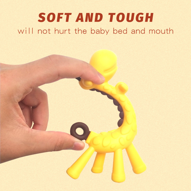 Wholesale BPA Free Giraffe Teether Sensory Teething Toys Food Grade Silicone Autism Kids Animal Custom Baby Teether