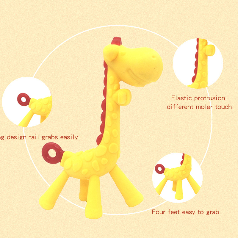 Wholesale BPA Free Giraffe Teether Sensory Teething Toys Food Grade Silicone Autism Kids Animal Custom Baby Teether