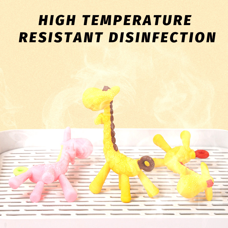 Wholesale BPA Free Giraffe Teether Sensory Teething Toys Food Grade Silicone Autism Kids Animal Custom Baby Teether