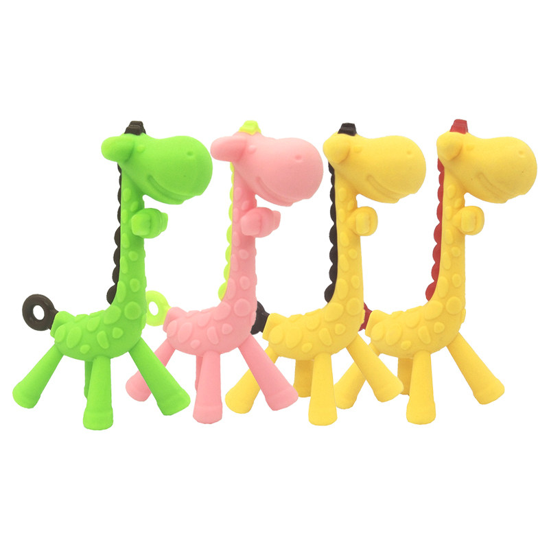 Wholesale BPA Free Giraffe Teether Sensory Teething Toys Food Grade Silicone Autism Kids Animal Custom Baby Teether