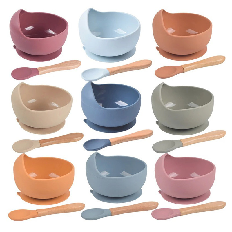 Children spoon silicone suction cup bowl Baby supplementary food bowl feeding baby training bowl