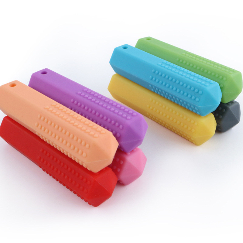 Leafree Silicone Chewy Sticks Brick Pendant Baby Autism Silicone Sensory Teether Necklace Teething Toys