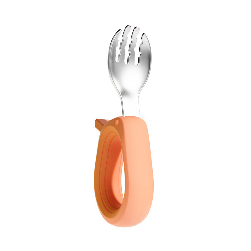 OEM/ ODM Food Grade Silicone Stainless Steel Baby Fork and Spoon Set Children Safe Flatware Feeding Utensils for Toddler Child