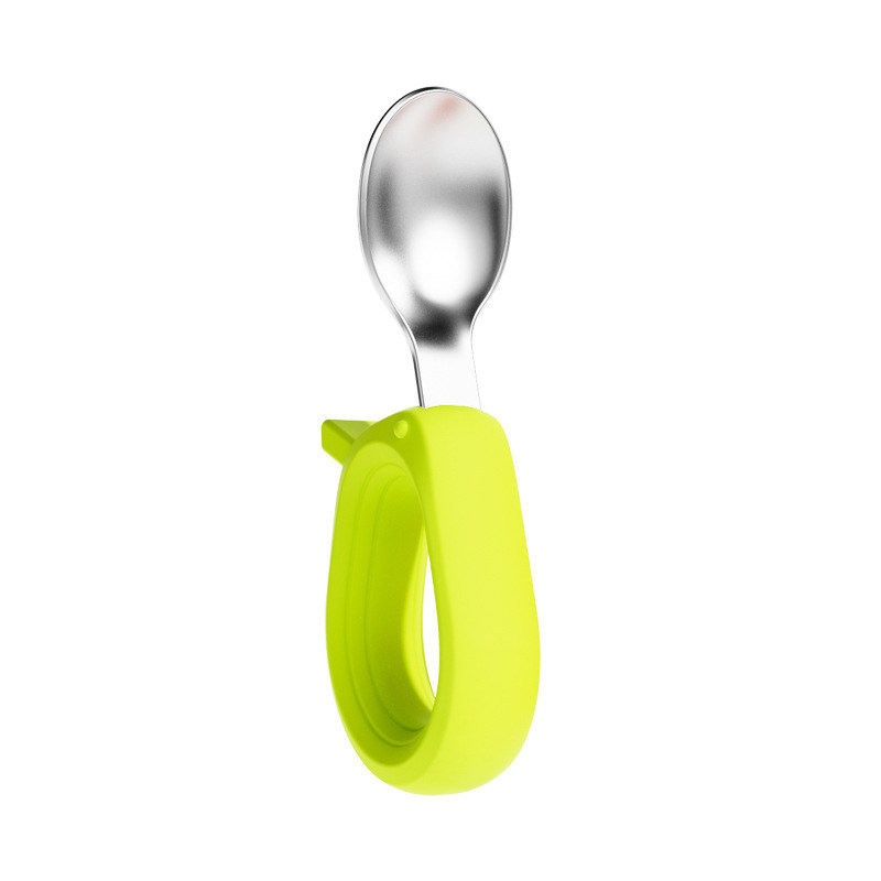 OEM/ ODM Food Grade Silicone Stainless Steel Baby Fork and Spoon Set Children Safe Flatware Feeding Utensils for Toddler Child