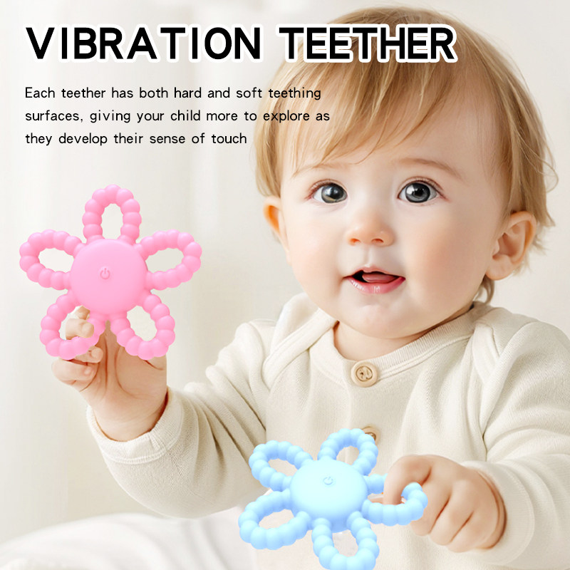 Food Grade Silicone Baby Vibrating Teether Free Bpa Sensory Exploration Teething Relief with Soothing Vibrations Toy