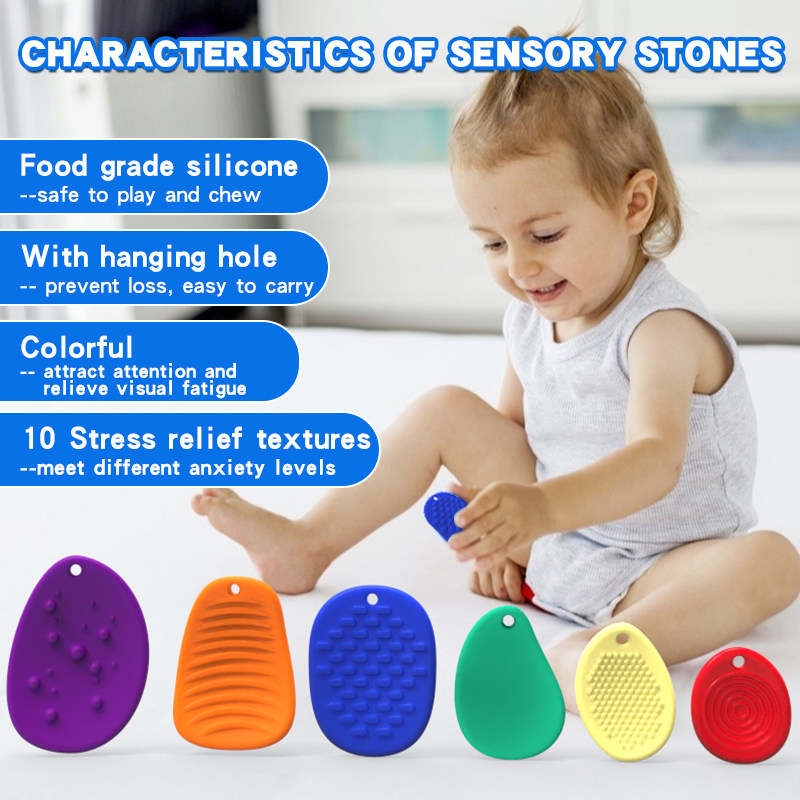 2024 Newest Food Grade Silicone Sensory Stone Fidget Toys Pack Textured Soft Worry Stone for Autism Kids Calming Relief Stress No reviews yet