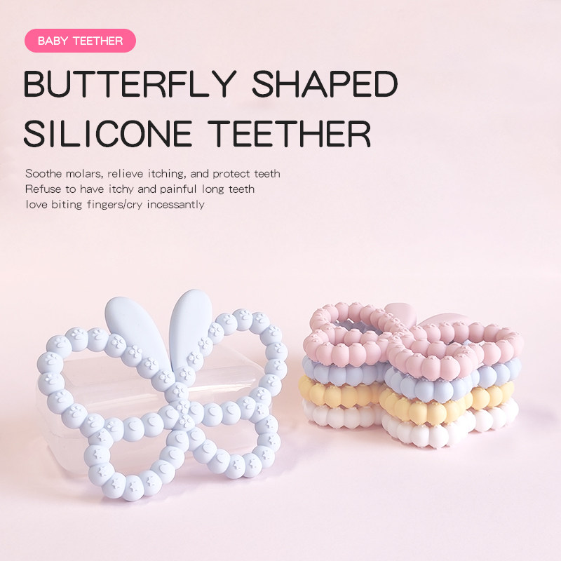 Leafree Food Grade Baby Silicone Butterfly Teether Sensory Chew Multiple Textures Teething Easy to Hold Fidget Toy for Baby