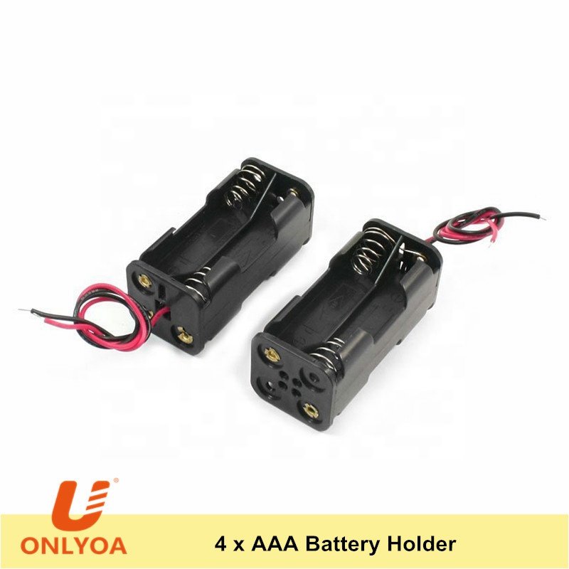 Black Plastic 6v four 4 AAA battery cell holder box case with wire leads