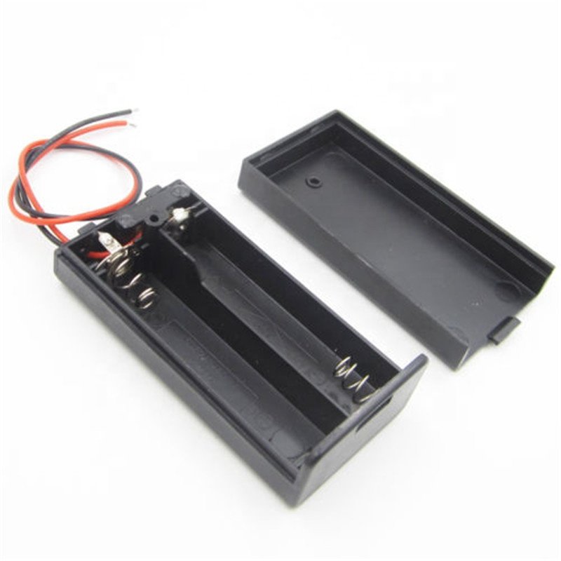 Black Plastic waterproof 3V double dual 2 AA battery cell holder box case compartment with on/off switch and cover Box Holder