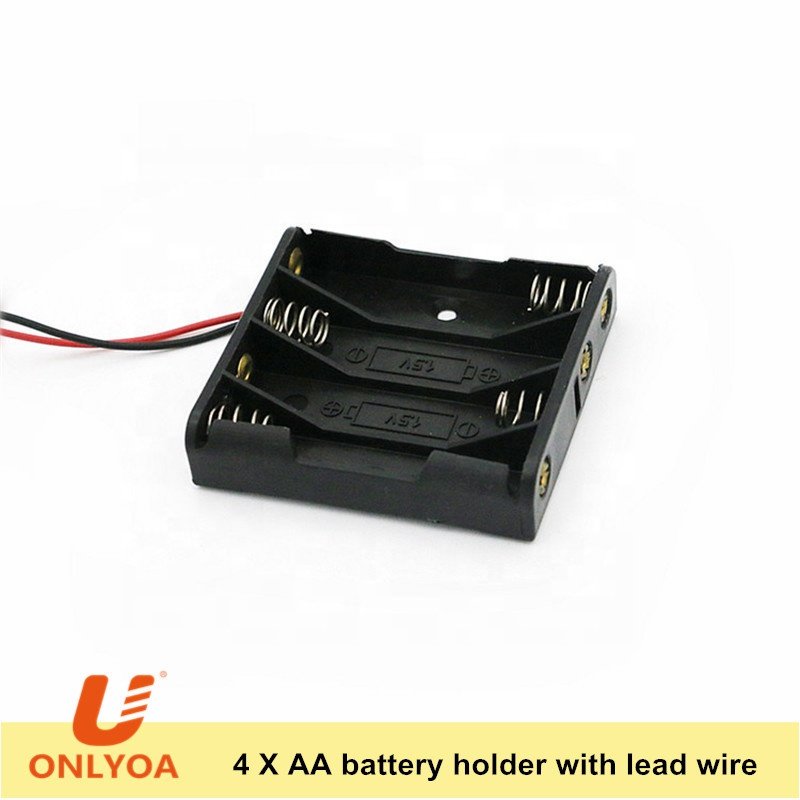 4 Cell 1.5V 4AA Battery Holder Black Color Plastic Case With Wire Lead 4 AA Plastic Battery Holder