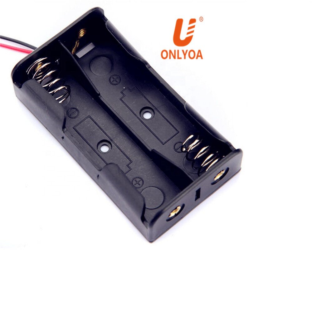 Plastic 3V double dual 2 AA battery cell holder box case compartment with 2 wire leads and 2 PC pin