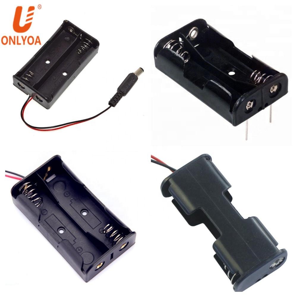Plastic 3V double dual 2 AA battery cell holder box case compartment with 2 wire leads and 2 PC pin