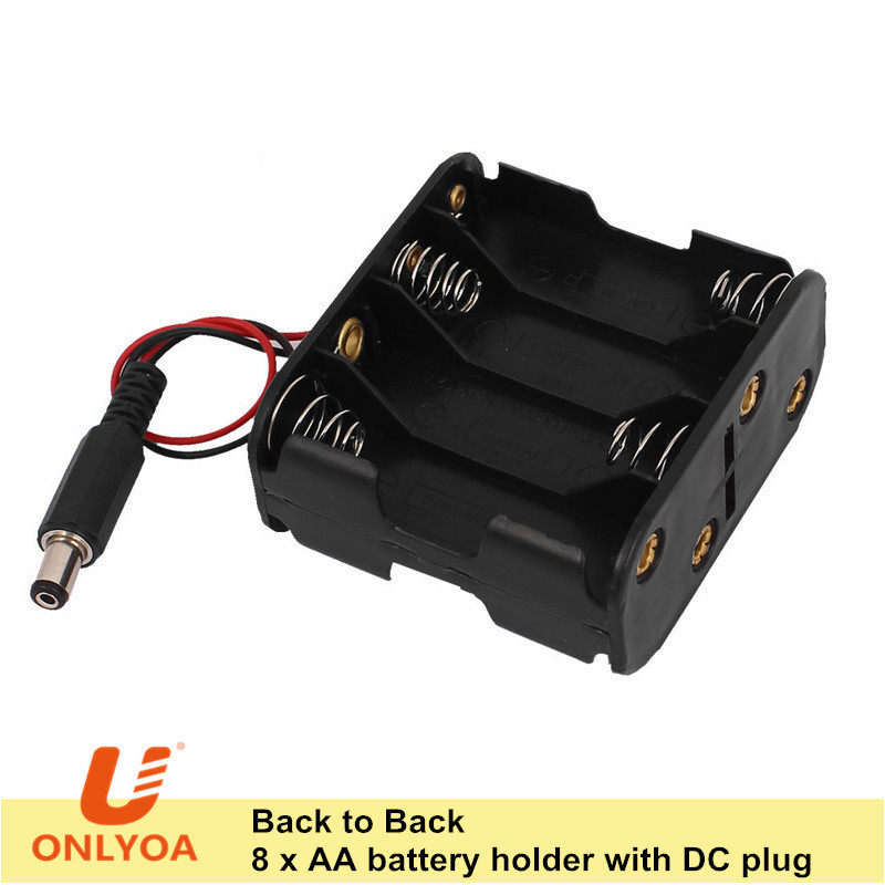 Plastic 12V 8AA battery cell holder box case with wire lead 2.1mm DC plug