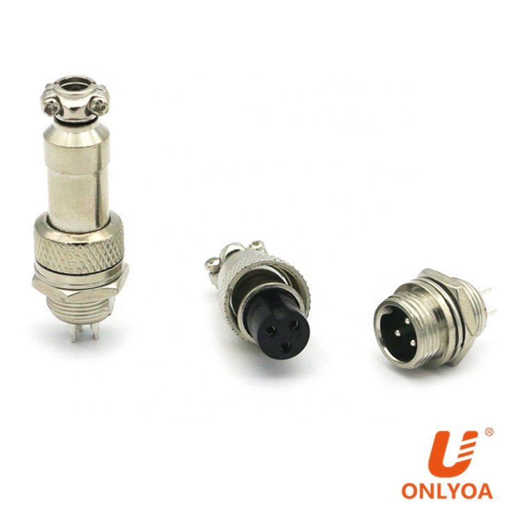 ONLYOA GX12 M12 12mm 3 pin round plug and socket connector male socket and female plug OEM ODM aviation plug
