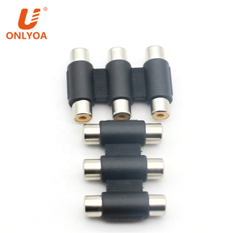 High quality black PVC 3 RCA Audio Video Female to Female Jack Coupler Adapter 3RCA Connector headphones stereo audio adapter