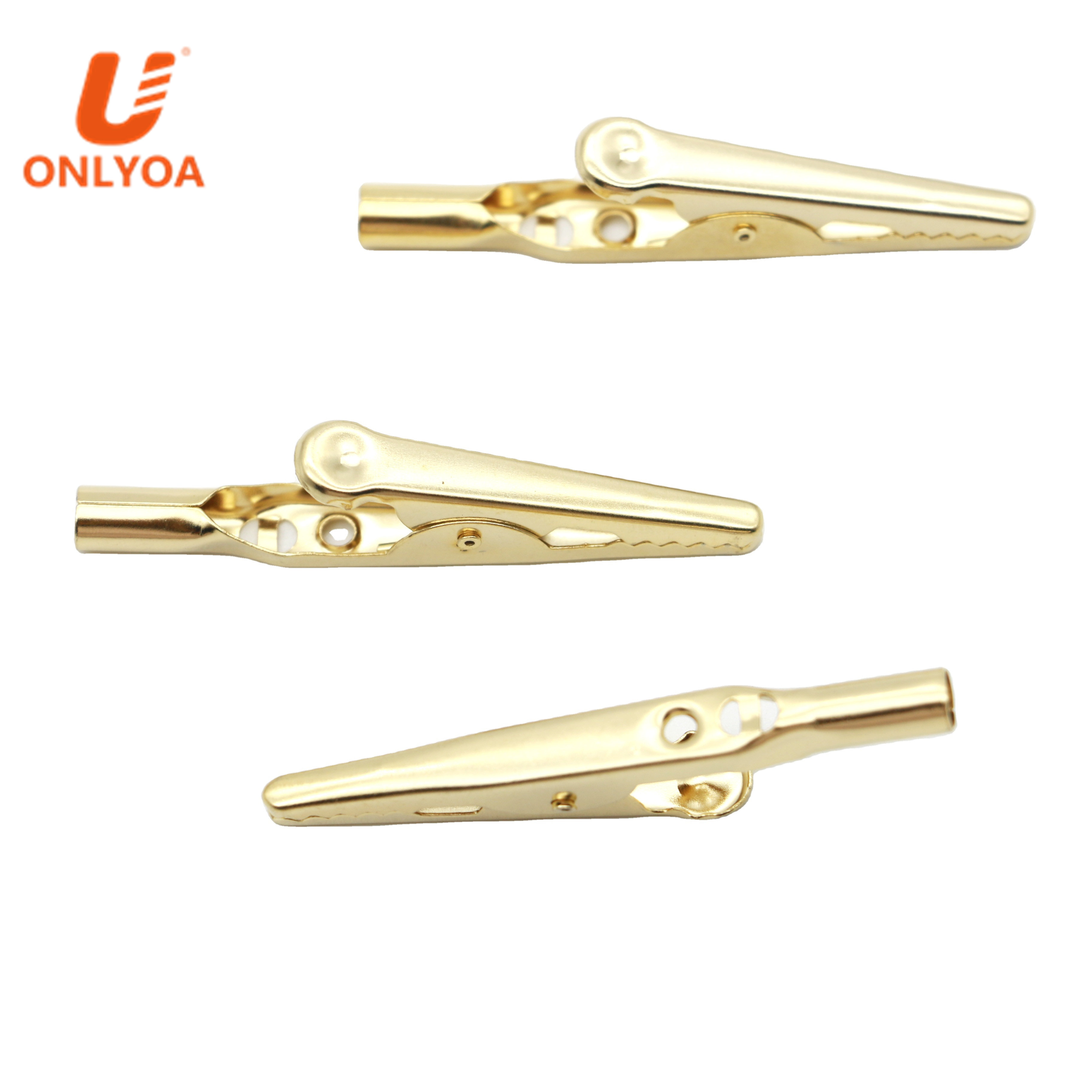 ONLYOA High quality in-line 4mm banana plug 50mm 5A Golden plating alligator battery clip test crocodile clamp