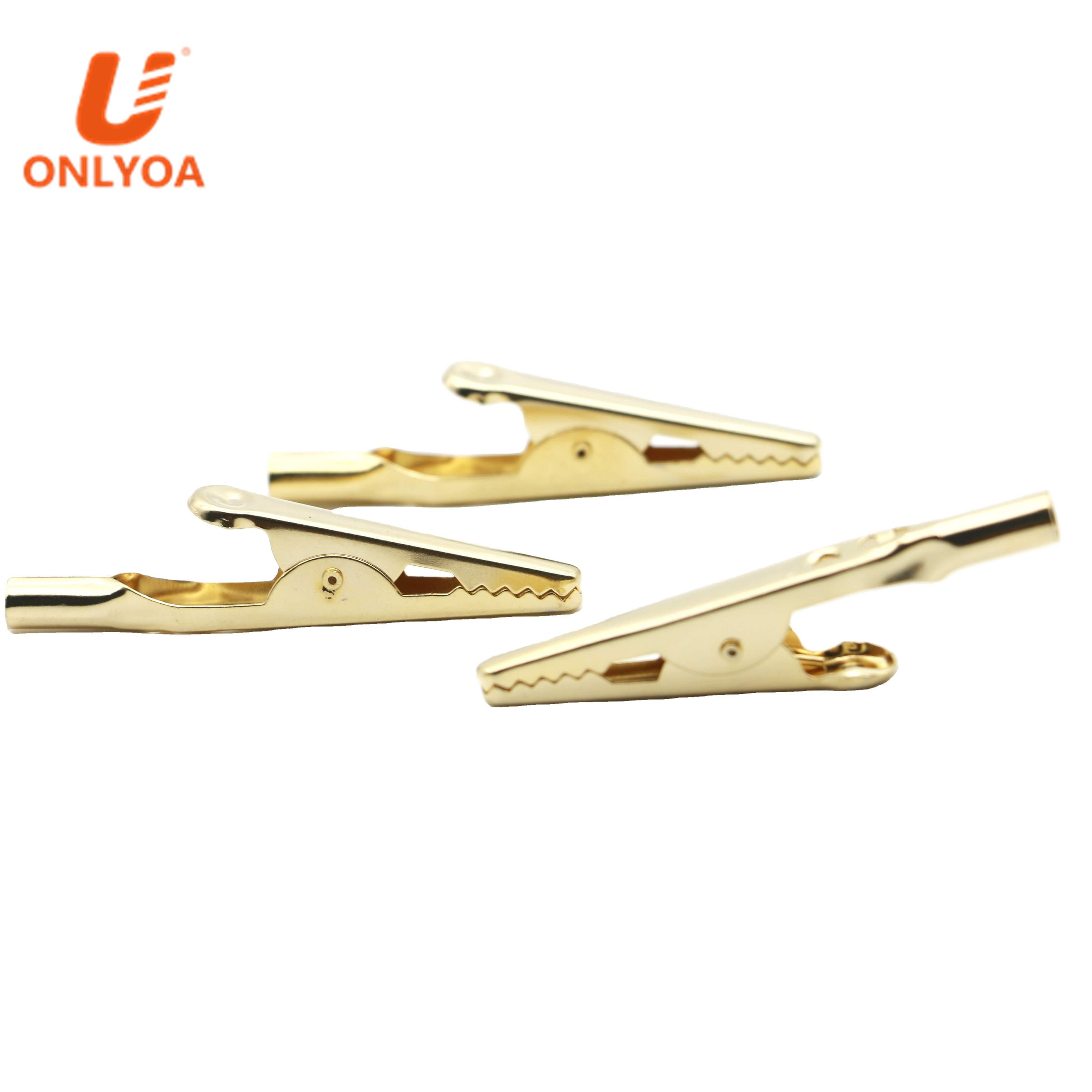ONLYOA High quality in-line 4mm banana plug 50mm 5A Golden plating alligator battery clip test crocodile clamp