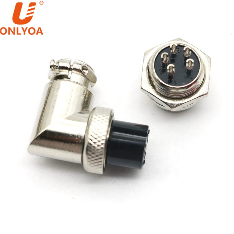 Metal Right Angle Aviation plug and socket GX16 5pin L-type connector male and female docking opening 16mm aviation joint