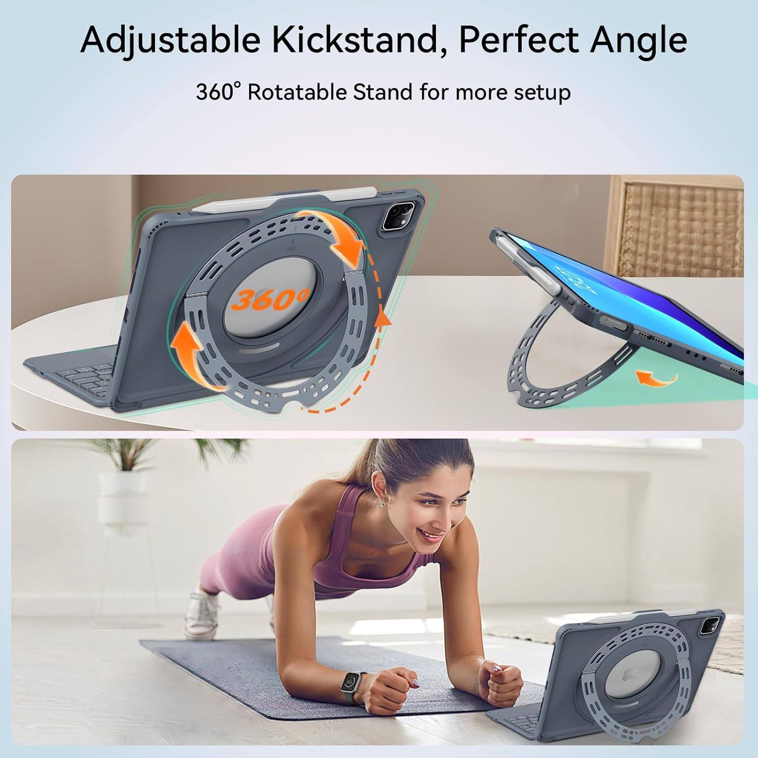 Bingoaltec Detachable Keyboard Case for iPad with 360° Aluminum Kickstand