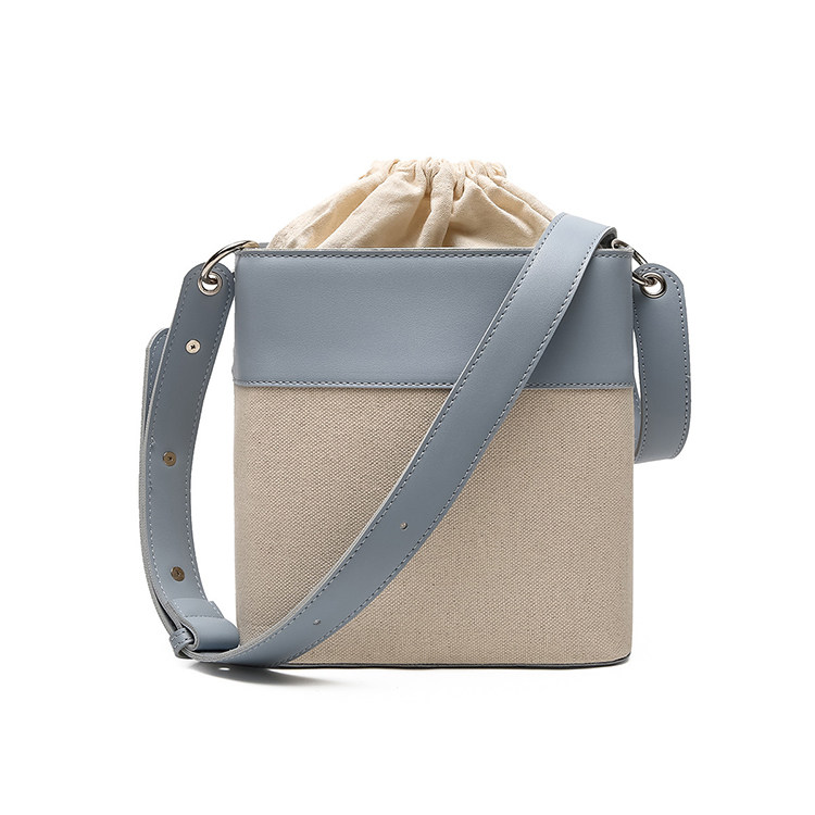 Canvas Lady Crossbody Bucket Drawstring Pocket Handbags With Leather Strap