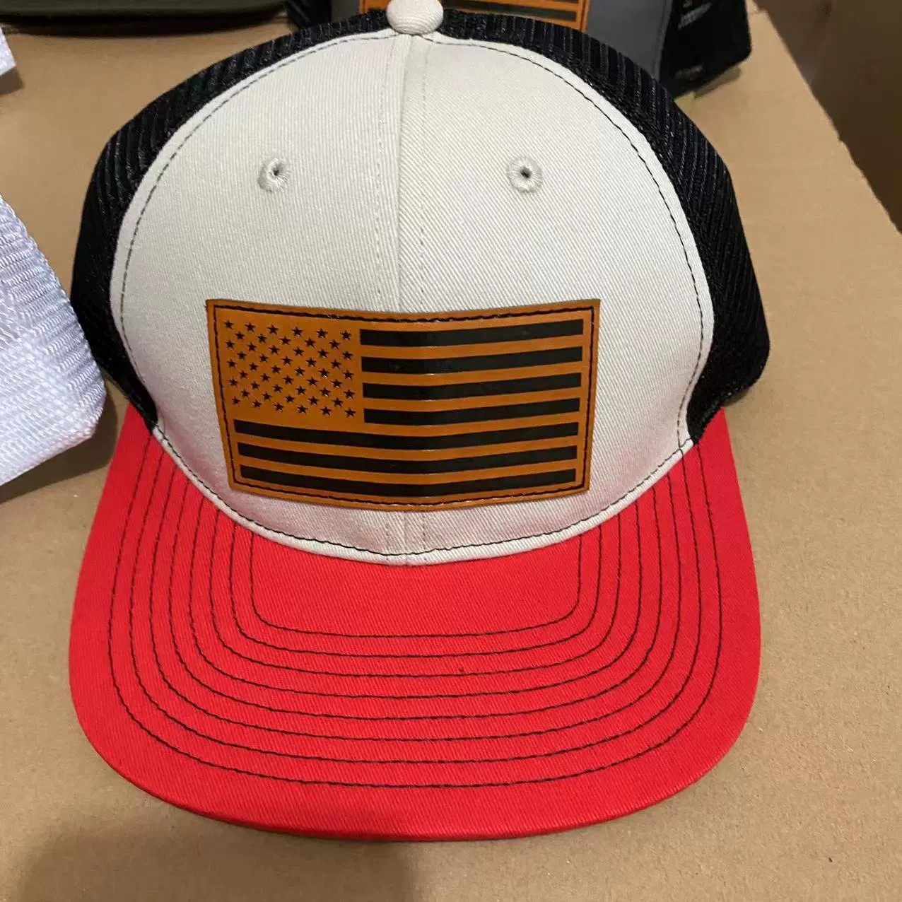 PU leather US flag mesh back snapback hat trucker hats