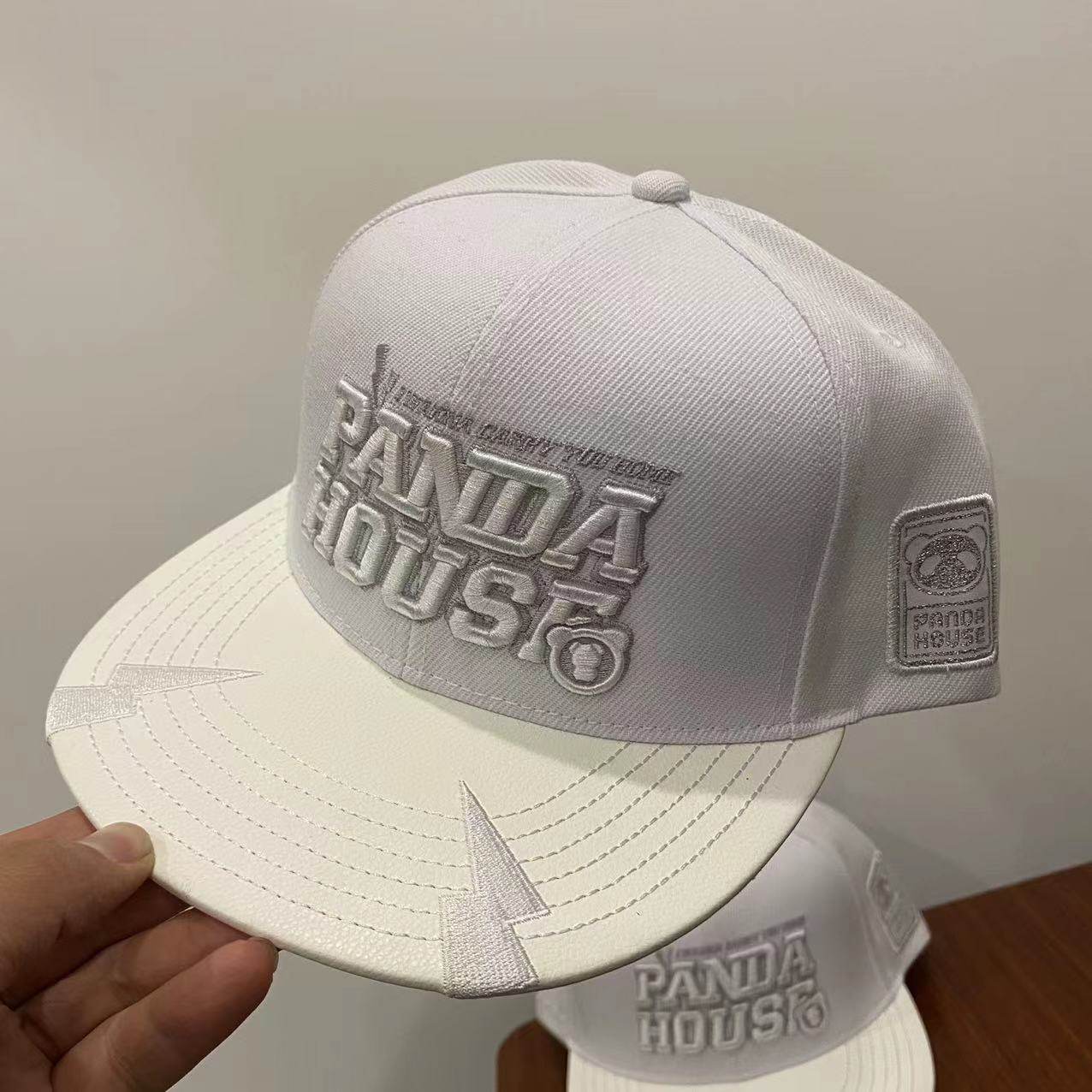 Panda House 3D embroidery gray edged Snapback Hat