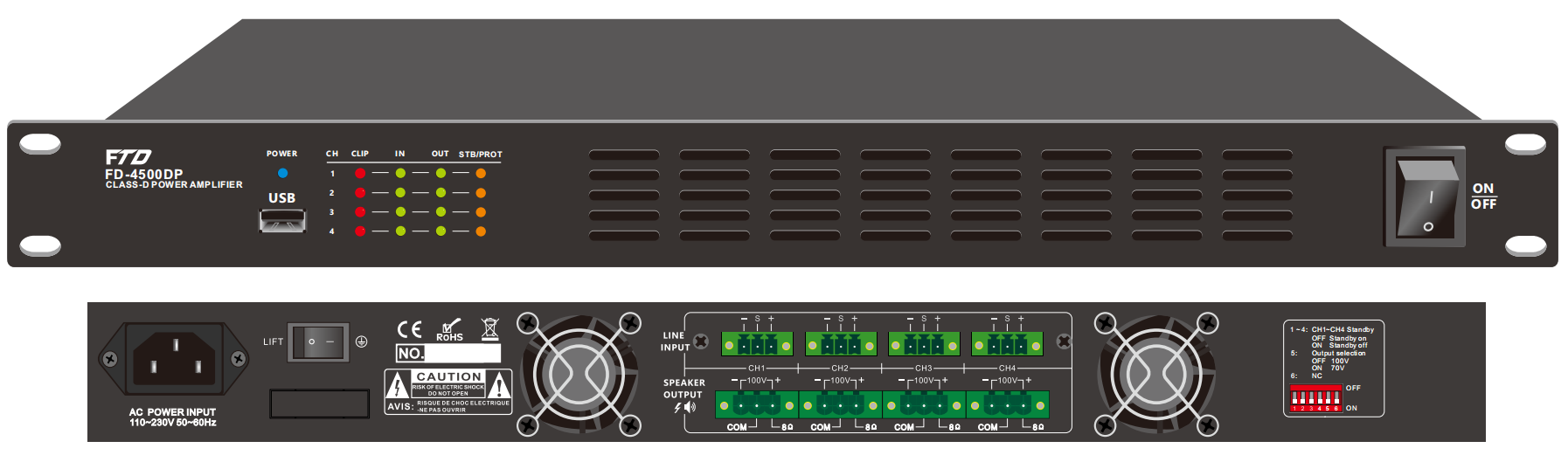 FD-4240DP 4CH 240W Class-D Amplifier with DSP
