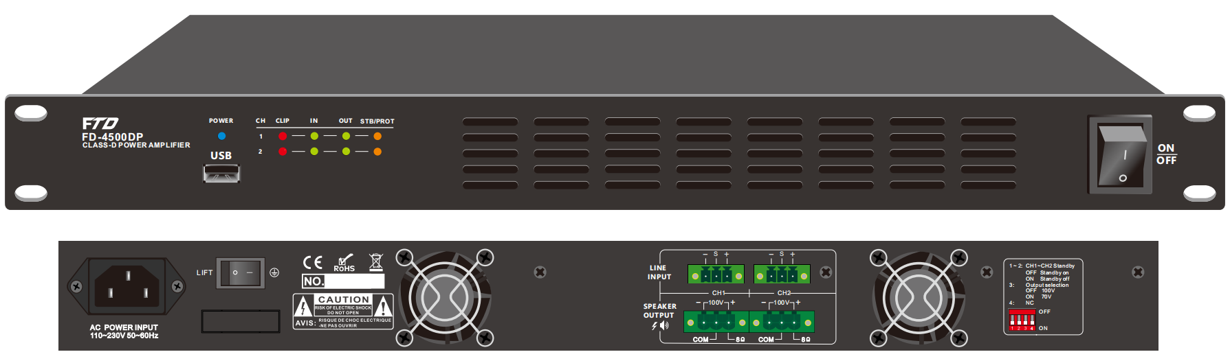 FD-2120DP 2CH 120W Class-D Amplifier with DSP