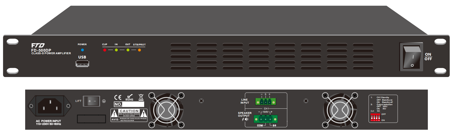 FD-500DP Single Channel 500W Class-D Amplifier with DSP