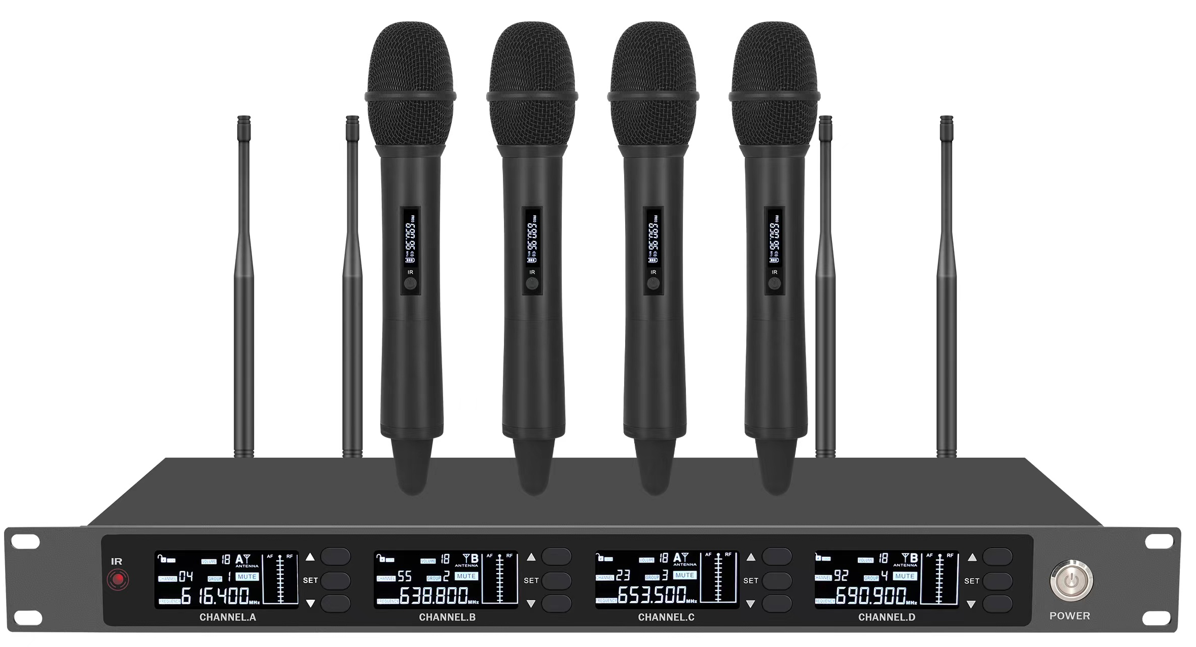 UHF Wireless Microphone Conference Set (1 Receiver + 4 Handheld Mic) FM-WS54H