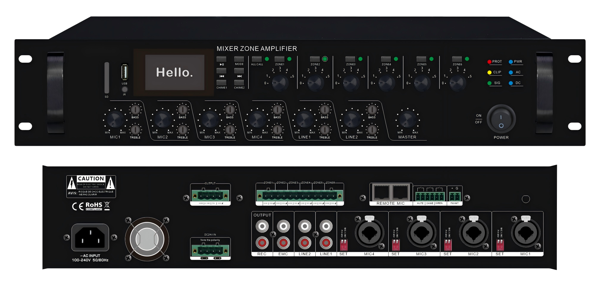 6 Zone Mixer Amplifier with audio source 120W/240W/350W/500W FY-120I/FY-240I/FY-350I/FY-500I