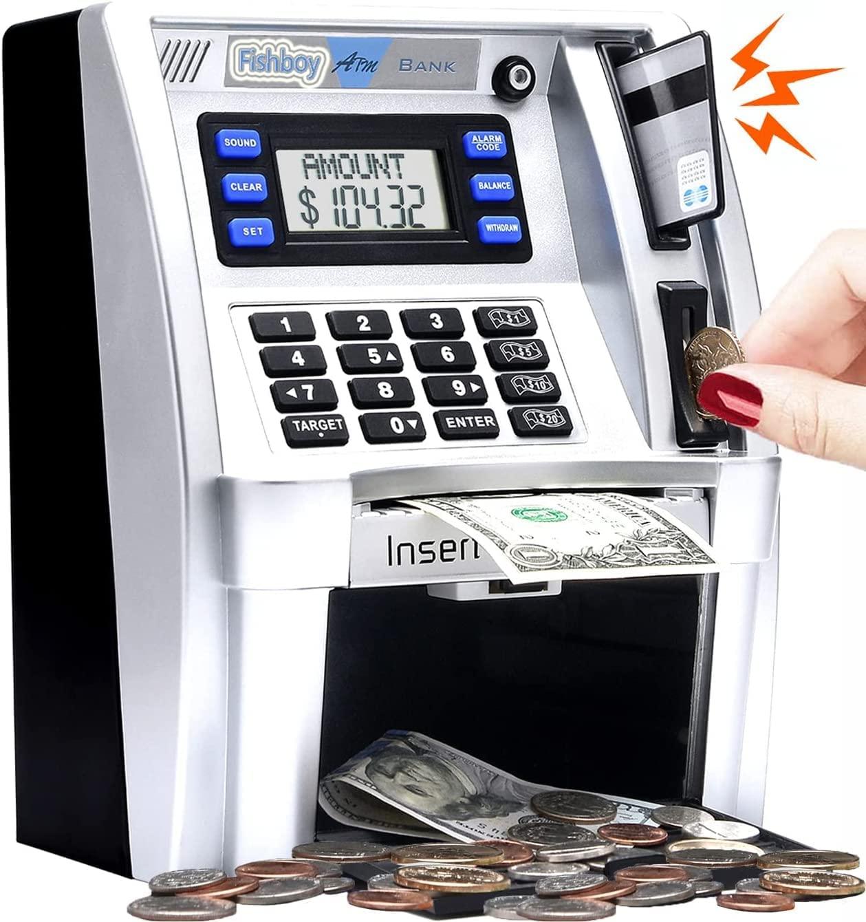 2022 Upgraded ATM Savings Piggy Bank Machine for Real Money for Kids Adults with Debit Card, Bill Feeder, Coin Recognition, Balance Calculator, Digital Electronic Safe Box