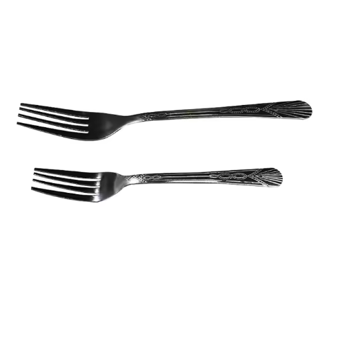 Stainless steel fork with dark pattern for dinner party