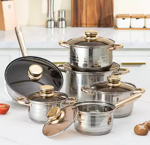 12pcs Cooking Pot Kitchenware Stainless Steel Casserole Nonstick Cookware Set Cooking Pot And Pans Set
