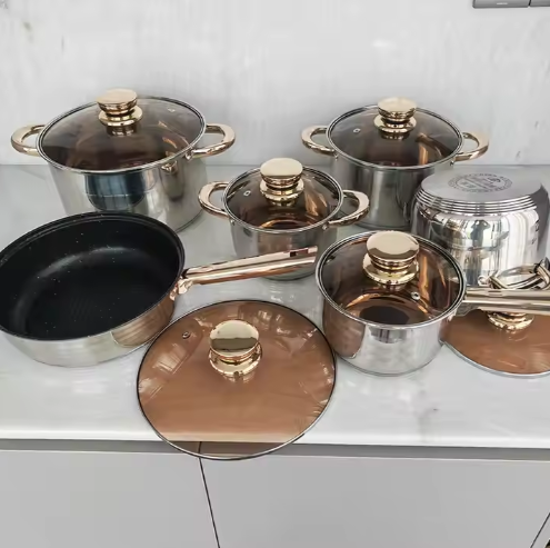 Multiple stainless steel pot sets