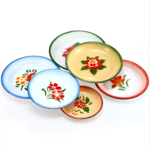 Enamel metal steel dining plate with printing