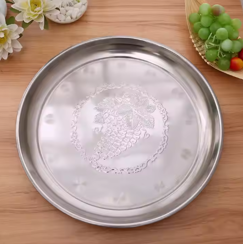 Stainless steel plate with grape print