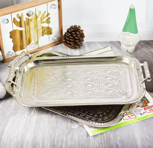 Rectangular stainless steel tray with printing