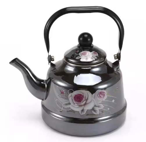 1L,1.5L,2.0L,2.5L Size Bell shape teapot Mirror glaze white color with decal enamel black colour pot kettle