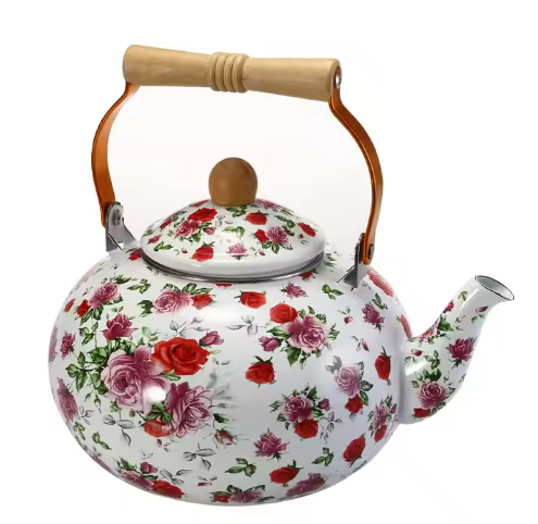 big size fat pot kitchenware enamel kettle with wooden handle